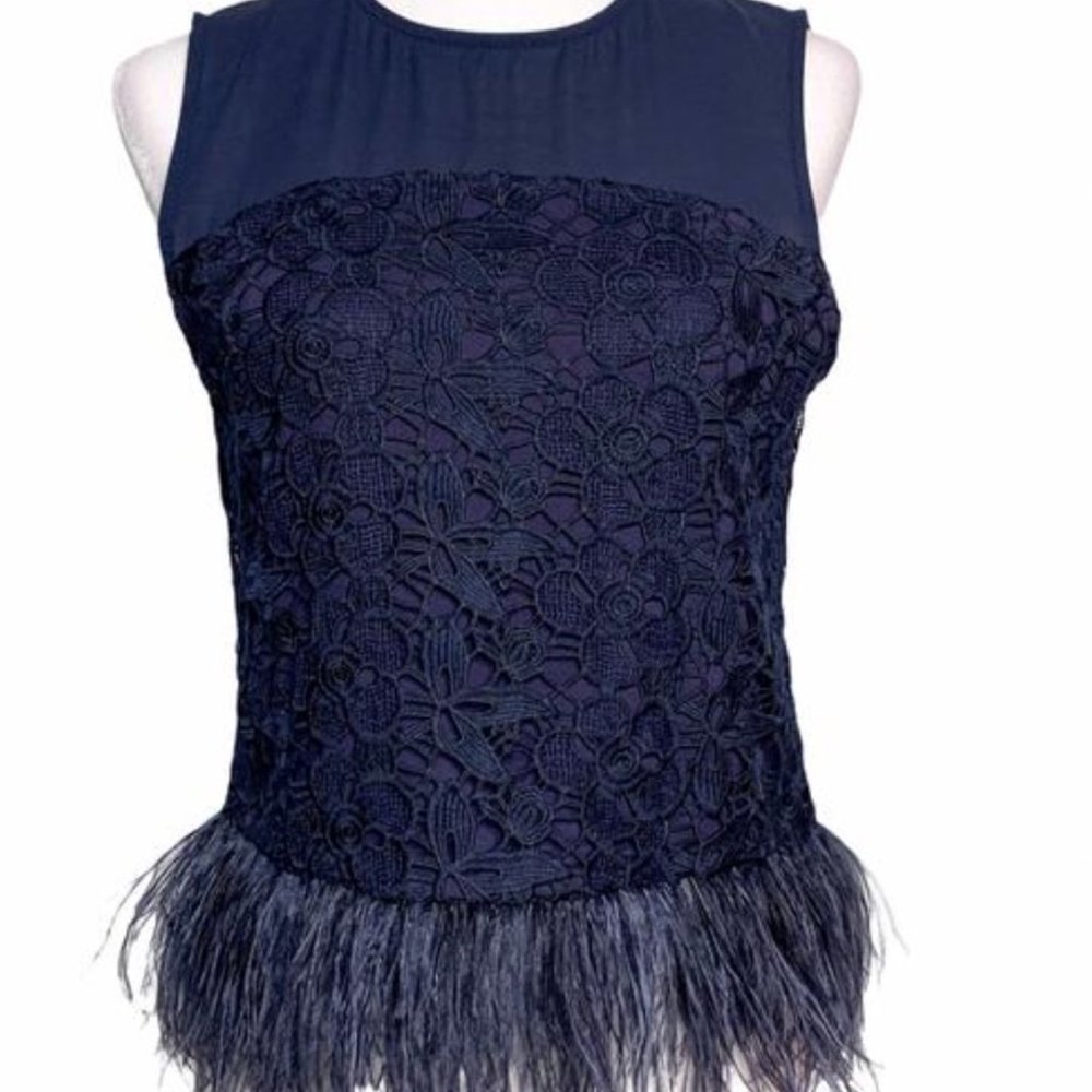 Greylin Navy Ostrich Feather Trim Top from Anthropologie - Picture 9 of 9